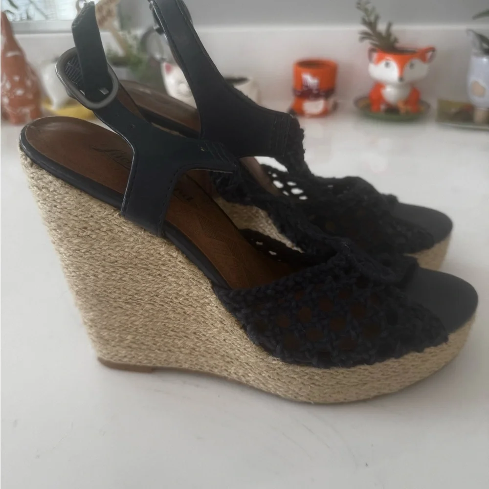 Lucky Brand Navy Crochet Wedge Sandals - Picture 3 of 5